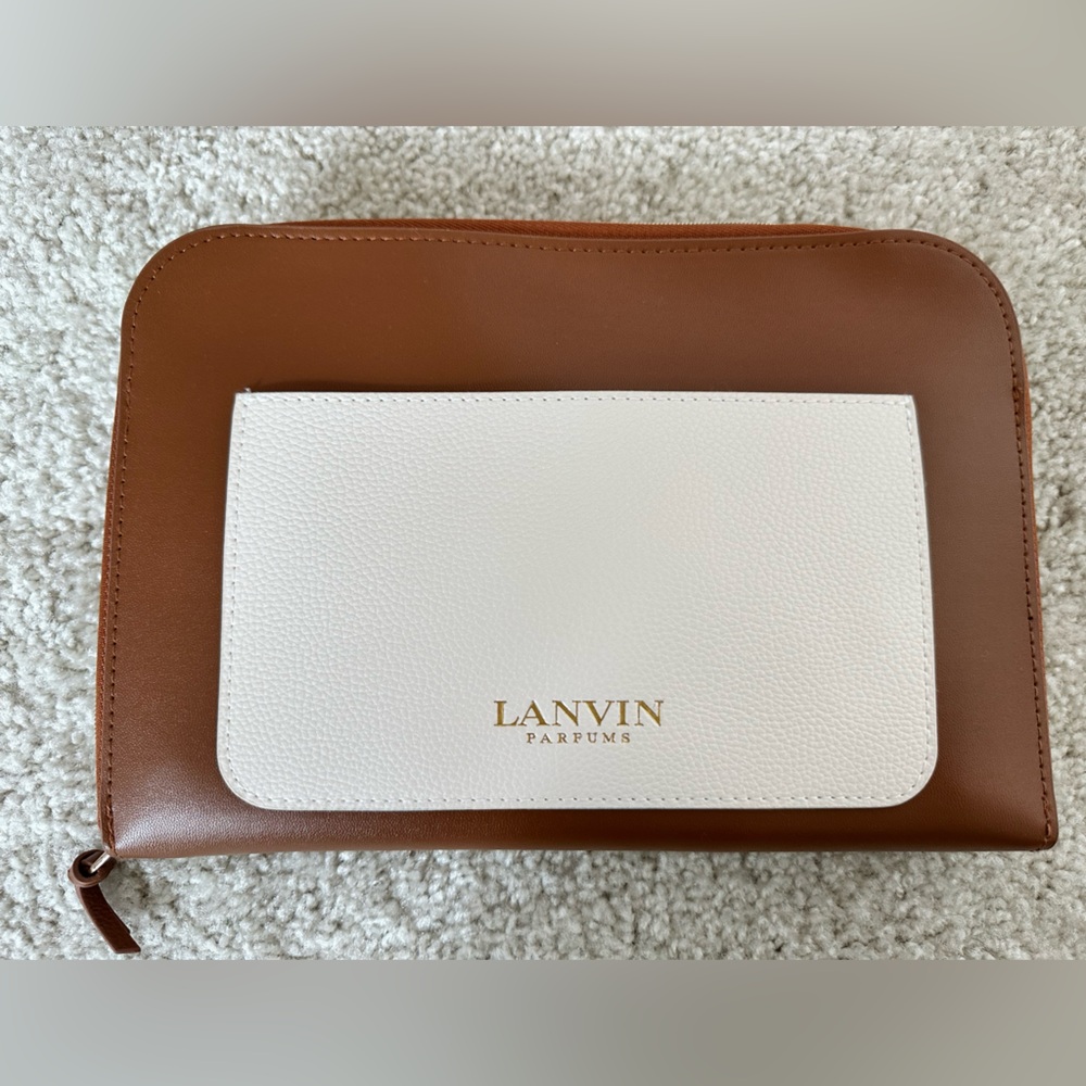 Lanvin Tan & White Leather Pouch – Turkish Airlines Amenity Kit